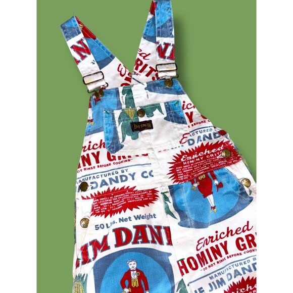 VTG Big Smith Kids Overalls Jim Dandy Hominy Grits Sack Print Approx. 6-7 years - Picture 2 of 10